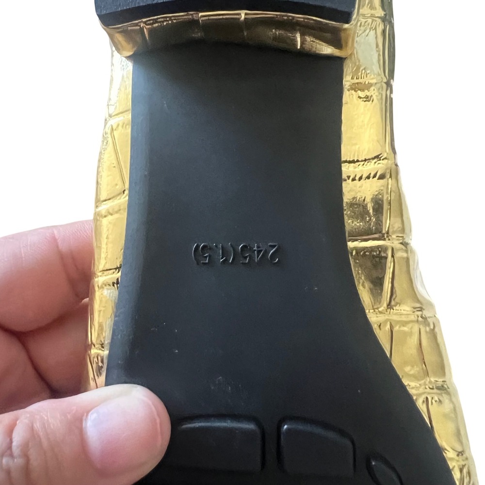 Gold Womens Croc Embossed Square Toe Pearl Buckle Flats Asian 245 1.5/US 7.5 - Picture 4 of 6